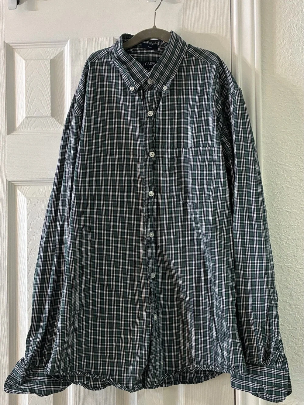 J. Crew Green and White Plaid Button-Down Shirt